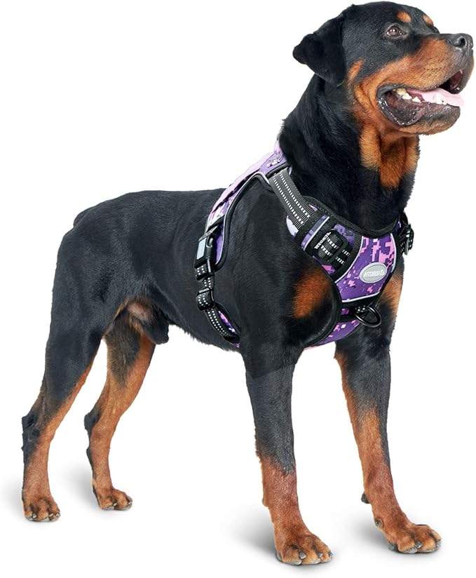 AUROTH Tactical Dog Harness for Small Medium Large Dogs No Pull Adjustable Pet Harness Reflective K9 Working Training Easy Control Pet Vest Military Service Dog Harnesses (XL, Purple Camo)