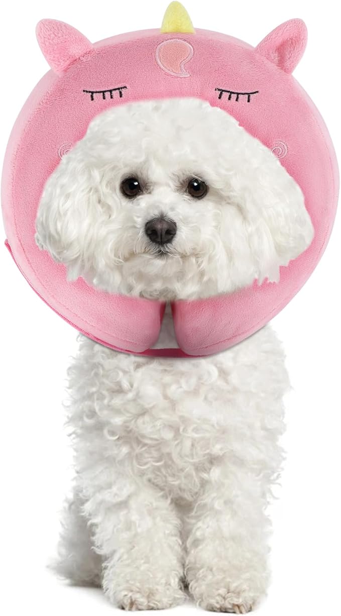 IEUUMLER Inflatable Recovery Dog Collar, Protective Donut Cone, Adjustable Soft Collar for Dog and Cat After Surgery Prevent from Biting & Scratching EU002 - Unicorn M+