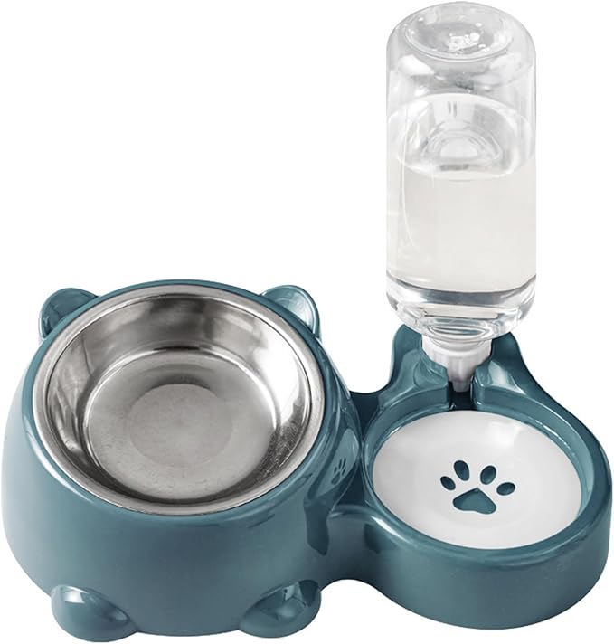 Compact Dog Feeding Station Automatic Water Bottle Removable Stainless Steel Dish Spill Design Double Dog Bowls with Water Bottle