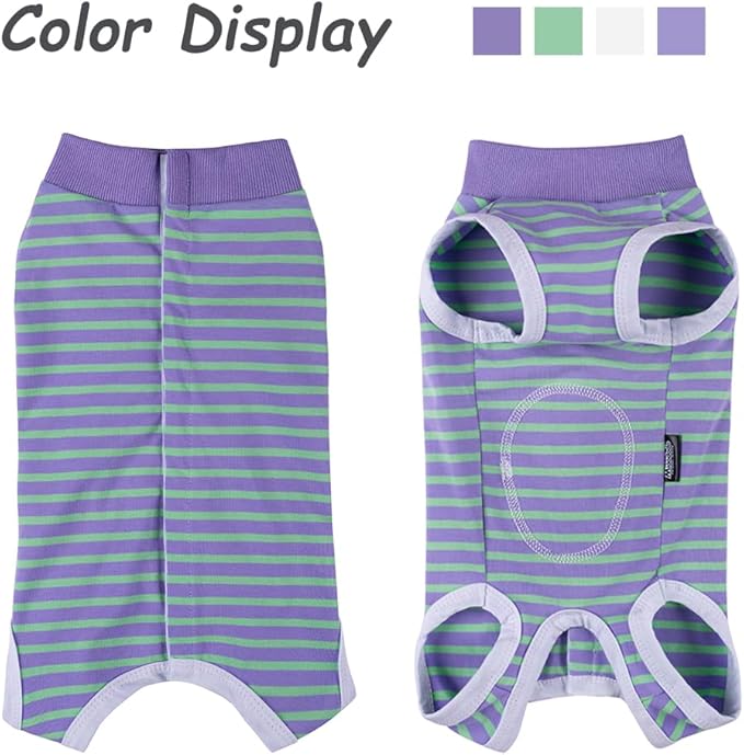 Dog Surgery Recovery Suit,Female Male Puppy Shirt,Dog Spay Neuter Onesie,E-Collar Cone Alternative,Abdominal Wound Protector,Prevent Licking Wound(Green Purple Stripe-XL)