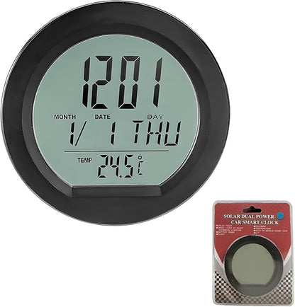 Car Digital Thermometer Clock, Dashboard Clock with Backlight Fahrenheit Celsius Temperature Display, Mini Adhesive 24 Hour Format Time Clock Calendar for Car Truck Home