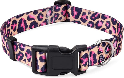 Mihqy Dog Collar with Bohemia Floral Tribal Geometric Patterns - Soft Ethnic Style Collar Adjustable for Small Medium Large Dogs(Pink Leopard,L)