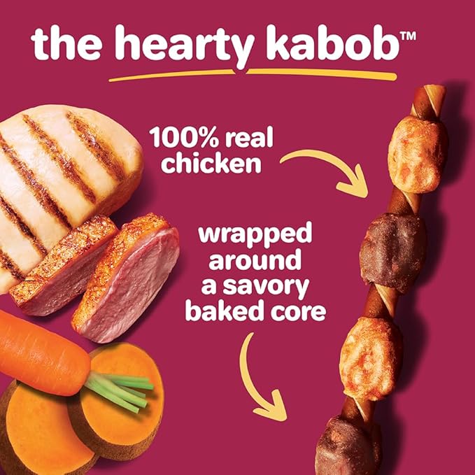 Hartz Oinkies Hearty Kabob Dog Treats with 100% Real Chicken, Duck, Sweet Potato & Carrot, Rawhide-Free, Natural Dog Treats, Highly Digestible Long Lasting Chews, 36 Count