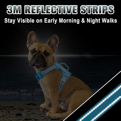 BARKBAY No Pull Dog Harness Large Reflective Dog Harness with Front Clip and Easy Control Handle for Walking Training Running with ID tag Pocket(Blue,S)