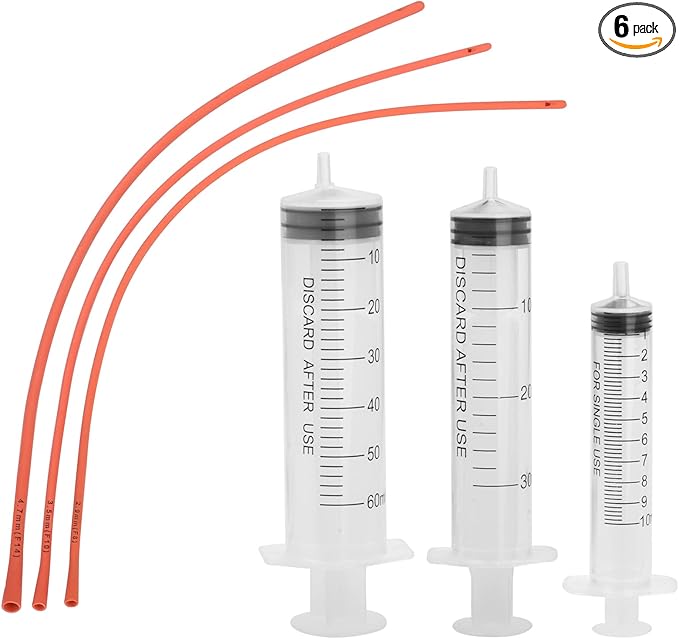 Pet Feeding Supplies Kit-3 Pack Red Rubber Feeding Tube(8Fr, 10Fr, 14Fr) With 3 Pack 10/30/60 Ml Syringes For Lamb,Goat,Sheep,Puppy,Kitten Whelping Feeding Watering