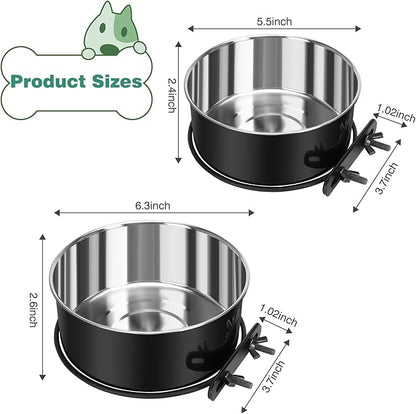 Dog Crate Water Bowl No Spill, 2 Pack Dog Crate Bowls Hanging, Kennel Water Food Bowls Mountable, Pet Cage Accessories Feeder Dish, Stainless Steel Coop Cup for Cat Puppy Bunny Guinea Pig Ferret Bird