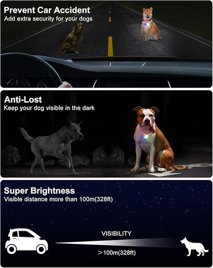 2 Pack Dog Collar Light, 4 Modes Clip On Dog Lights for Night Walking, Glow in the Dark LED Pet Collar Charm, Rechargeable Pet Camping Essentials for Nighttime Running, Cycling, Hiking(Army Green)