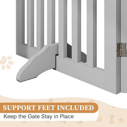 PUPETPO 24”H Freestanding Wooden Pet Gate, Dog Gate for Stairs, Doorways, and Hallways, Step Over Foldable Pet Fence for Indoor Use, Support Feet Included, 60 inch Wide 3 Panels, Grey