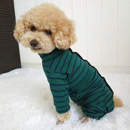 Dog’s Recovery Suit Post Surgery Shirt for Puppy, Full Coverage Dog's Bodysuit Wound Protective Surgical Clothes for Small and Medium Pets (Green Black Stripe-l)