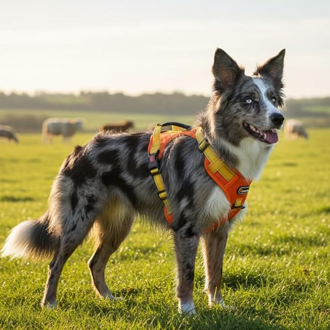Tactical Dog Harness for Large Medium Dogs No Pull Adjustable Pet Vest with Reflective Straps Front & Back Clips Handle for Hiking Walking Hunting– 4 Sizes with or Without Leash (Orange, M)