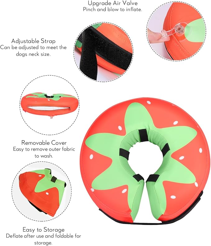MIDOG Soft Inflatable Dog Cone,Donut E-Collar Alternative for After Surgery, Prevents Licking,Allowing Normal Eating & Vision,Comfortable Recovery Collar for Small Medium Large Dogs&Cats,Strawberry-XL