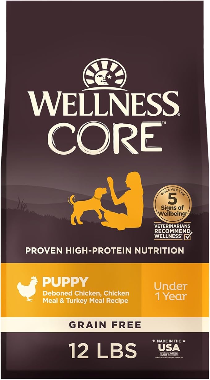 Wellness CORE Puppy Dry Dog Food, Grain-Free, High Protein, Natural, Chicken & Turkey Recipe, (12-Pound Bag)
