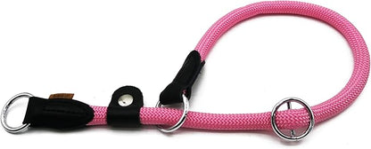 Braided Round Martingale Dog Collar, Training Collar with Slidable Stop Ring and Adjustable Stopper - Ideal for Extra Large Dogs (XL(1/2") - 24" Long, Pink)