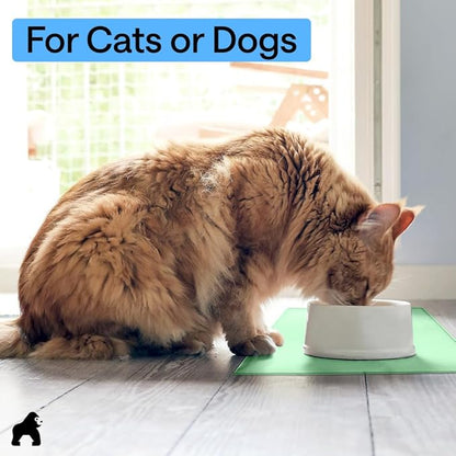 GORILLA GRIP 100% Waterproof Raised Edge BPA Free Silicone Pet Feeding Mat, Dog Cat Food Mats Contain Spills Protects Floors, Placemats for Cats and Dogs Water Bowl, Pets Accessories 32x24 Mint