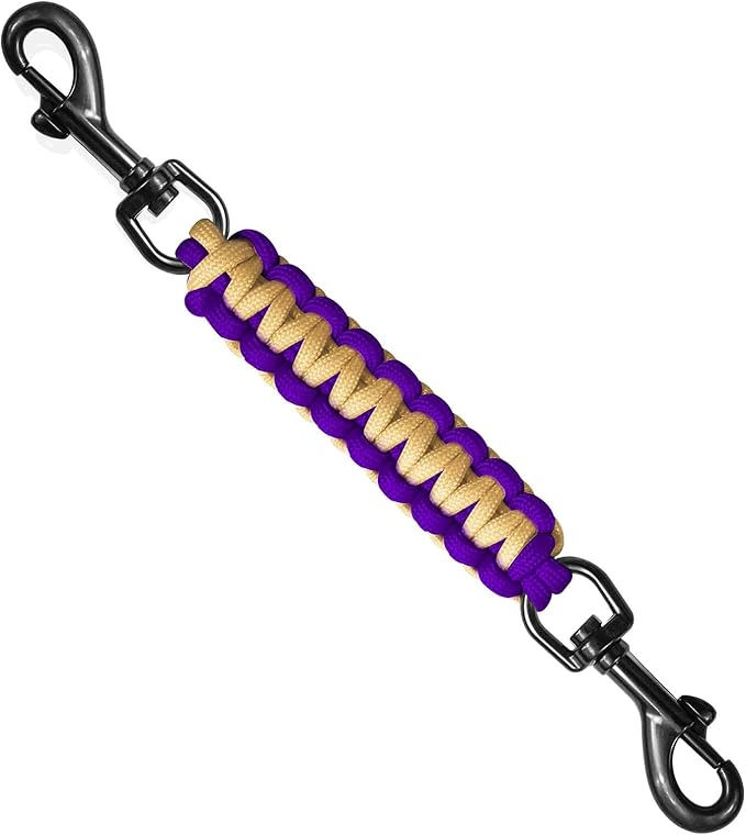 Dog Collar Safety Clip, Collar Companion, Handmade Backup Safety Strap, Double-Ended Clip Leash Connector, Suitable for Dog Harnesses, Prong, Pinch Collars (Purple,Gold, 1 Pack)