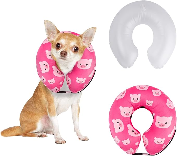 CuteBone Inflatable Dog Donut Collar with Removable Soft Fleece Covers for Small/Medium/Large Dogs and Cats After Surgery GWB01M