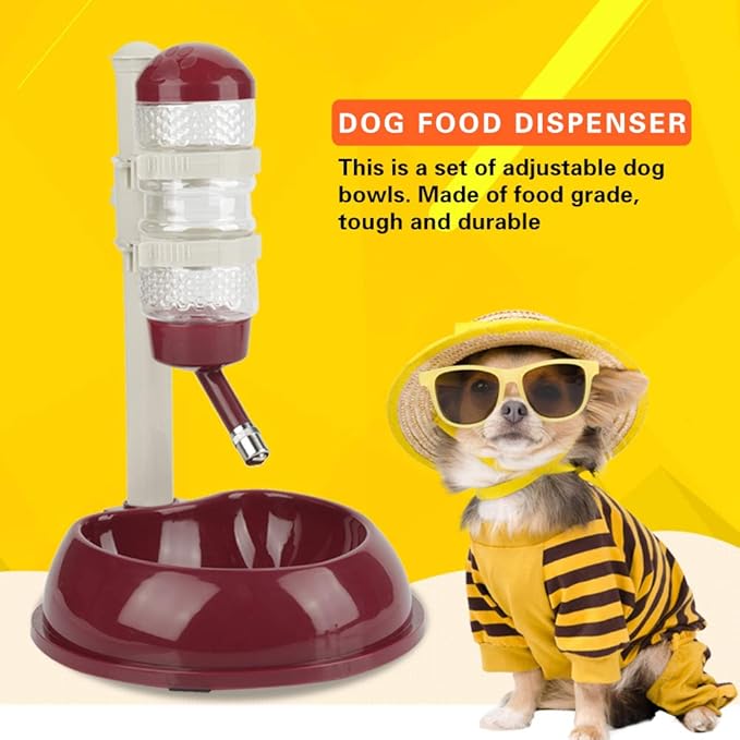 EVTSCAN Dog Food Dispenser, Adjustable Dog Bowl Food Dispenser Drinking Bowl Feeder for Pets Cats Dogs(Brown)