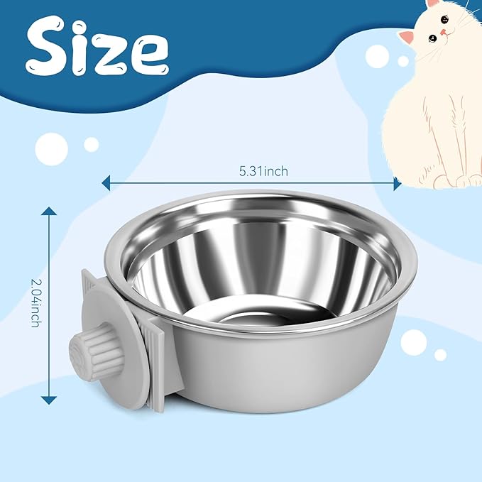 2 Pcs Crate Dog Bowl, Removable Stainless Steel Pet Kennel Hanging Food Water Feeder Bowl Set Non-Spill Cage Feeder for Puppy Small Medium Dog Cat Rabbit Ferret Bird