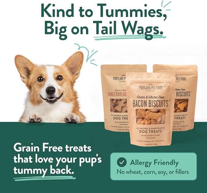 Portland Pet Food Company Natural Dog Treats Variety Pumpkin Gingerbread & Bacon Dog Biscuits - Grain-Free, Human-Grade Healthy Training & Snacks - Puppy, Small, Large Breed - Made in the USA - 3 Pack
