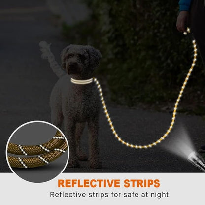Taglory Rope Dog Leash 4 FT with Comfortable Padded Handle, Highly Reflective Threads Leash and Anti-Tangle Clip for Walking Small Dogs, 3/8 inch, Yellow