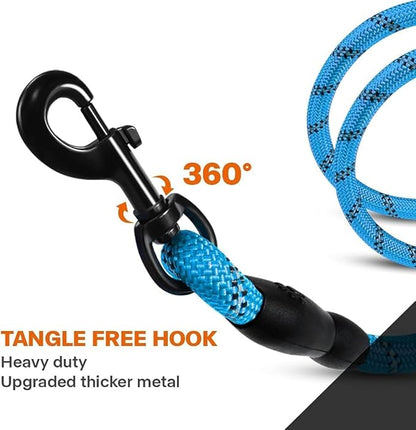 Taglory Rope Dog Leash 5 FT with Comfortable Padded Handle, Highly Reflective Threads Leash and Anti-Tangle Clip for Walking Small Dogs, 3/8 inch, Blue
