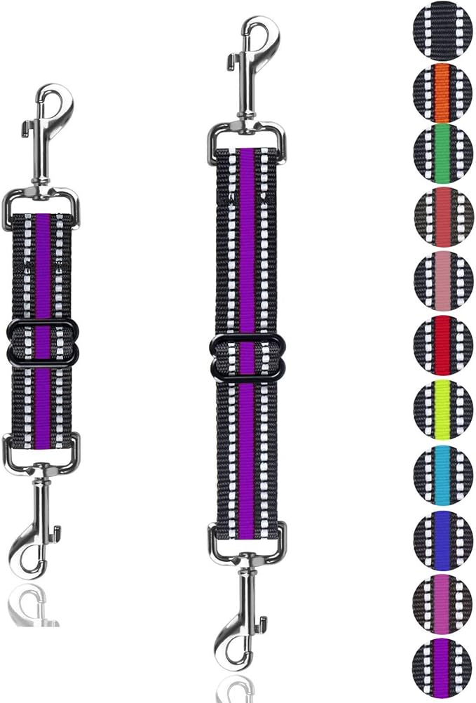 Prong Collar Safety Clip,Dog Safety Clip Dog Harness Connector, Adjustable Reflective Nylon Backup LeashClip Harness Leash Connector Backup Clasp (Thickening Purple)