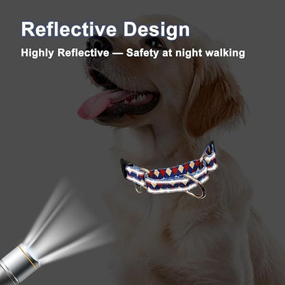 Reflective Martingale Dog Collar with Buckle Soft Nylon Geometric Patterns Pet Collars for Large Dogs (Argyle, L)