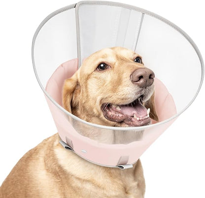Dog Cone Collar with Snap-on Detachable Soft Liner, Lightweight Transparent Elizabethan Alternative to Stop Licking, for Spay Neuter Surgery Recovery, for Medium Large Small Dogs (Pink,2XL)