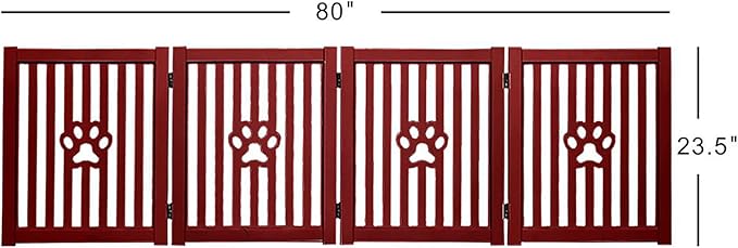 4 Panel Dog Gate - Mahogany - Foldable Wooden Freestanding Pet Gate, 80" L x 23.6" H, for Doorways, Halls & Stairs, 360 Degree Rotated Hinges