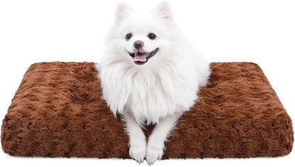 KSIIA Washable Dog Bed Deluxe Plush Dog Crate Beds Comfy Kennel Pad Anti-Slip Pet Sleeping Mat for Large, Jumbo, Medium, Small Dogs Breeds, 23" x 18", Brown