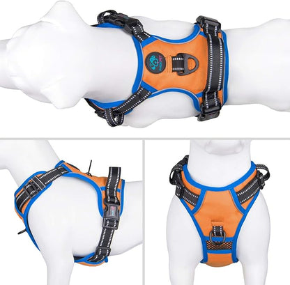 PHOEPET 2019 No Pull Dog Harness Medium Reflective Front Clip Vest with Handle,Adjustable 2 Metal Rings 3 Buckles,[Easy to Put on & Take Off](M, Orange)
