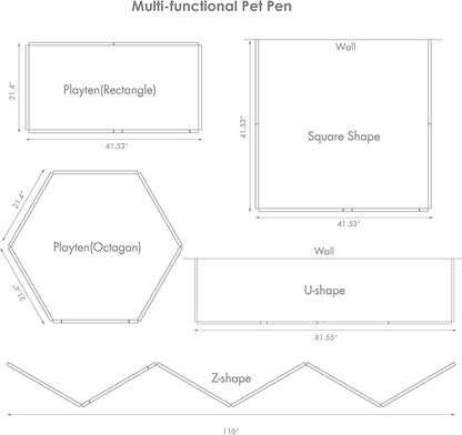 PAWLAND 6 Panels Dog Gate Indoor with Walk Through Door, Foldable FreeStanding Pet Gate for Doorways, Stairs, The Houes, Pet Puppy Safety Fence, 120 in Extra Wide, Support Feet Included, White