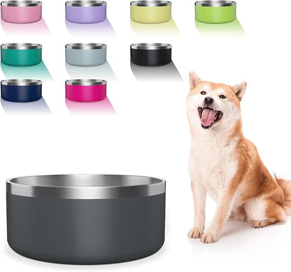 WENBOKMIN Dog Bowl, Stainless Steel Dog Food and Water Bowl with Non Slip Quiet Bottom, Easy to Clean, Dishwasher Safe, 64oz, Deep Grey