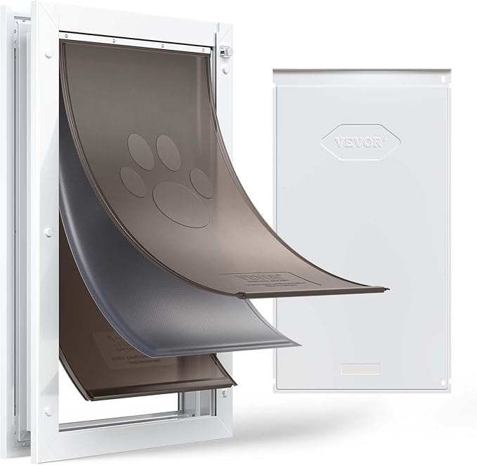 VEVOR Pet Door, X-Large, with Three Magnetic Flaps and Metal Frame, Strong and Weatherproof Dog Door for Interior and Exterior Doors, Easy to Install, Easy in-and-Out Access for Doggies, White