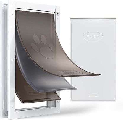 VEVOR Pet Door, X-Large, with Three Magnetic Flaps and Metal Frame, Strong and Weatherproof Dog Door for Interior and Exterior Doors, Easy to Install, Easy in-and-Out Access for Doggies, White