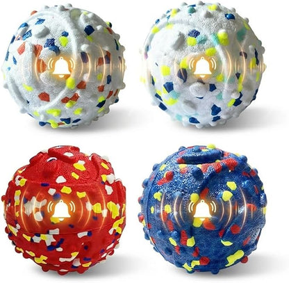 CAISHOW Dog Ball Squeak Toys Indestructible Float On Water Fetch Bouncy Durable Solid Rubber Ball for Puppy Small and Medium Dogs Playing Toys(Bell Ball 4Pcs)