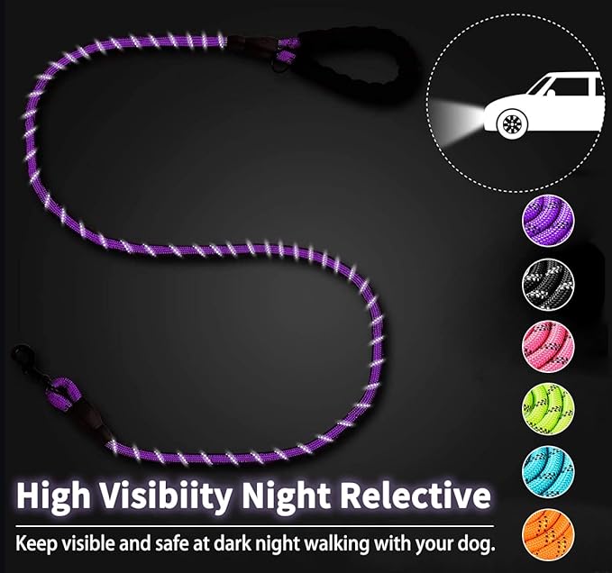 COOYOO 2 Pack Dog Leash 5 FT Heavy Duty - Comfortable Padded Handle - Reflective Dog Leash for Medium Large Dogs with Collapsible Pet Bowl
