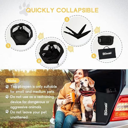 GOOZII Kitten Cat Playpen for Indoor Cats Enclosed, Portable Foldable Pet Dog Playpen Outdoor Play Tents Crate Cage with Zipper Top Cover Door for Puppy Outside Rv Car Camper (Black, Small Size)