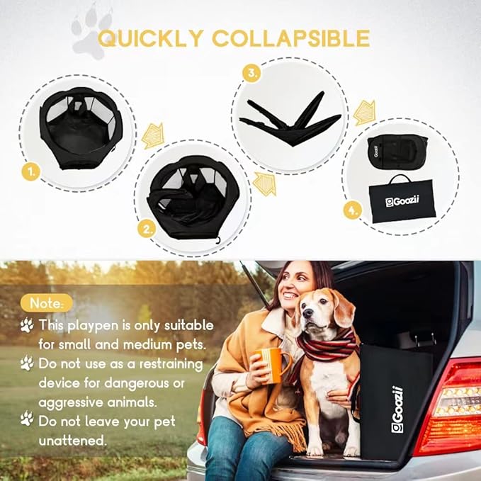 GOOZII Puppy Playpen Indoor for Small Dogs, Portalble Pet Dog Play Pens Kennel Crate with Top Cover Floor Door Enclosed for Large Cats Animal as Dog Lovers (Black, Medium Size)