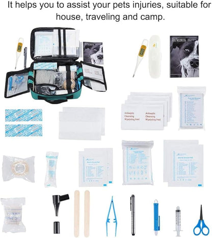 Pet First Aid Kit for Dog, Cat, Rabbit and Other Animal,with Thermometer, Syringe, Otoscope, Perfect for Home Care and Outdoor Travel Emergencies