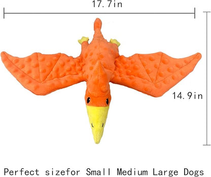 Squeaky Dog Toys Plush Dog Toy with Crinkle Paper Stuffed Durable Dog Chew Toys for Small Middle and Large Dogs Pterodactyl Hot Pink