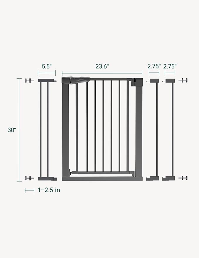 Babelio Baby Gate for Doorways and Stairs, 26-40" Auto Close Dog Gate, PressGuard C5, Easy-Install Pressure Mounted Satey Door, No Drilling Safety Gate for Child and Pets, Black