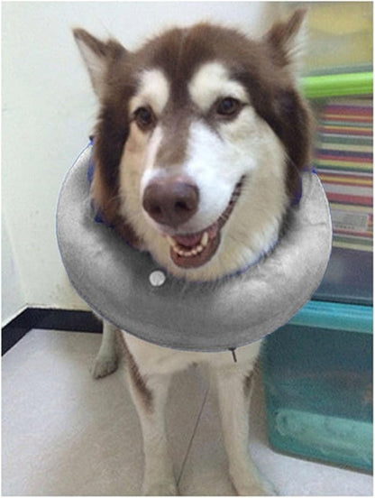 Inflatable Dog Neck Collar PVC Soft Warm Comfortable Protective Recovery Cone for Post Surgery Skin Itching Pets (Gray)