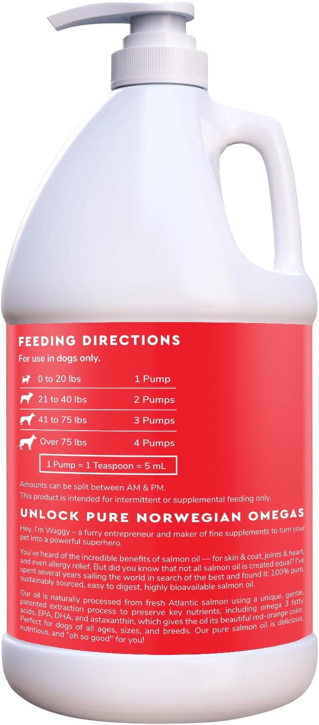 Premium Salmon Oil for Dogs – Pure Norwegian Salmon Oil High in Omega 3 EPA & DHA -Powerful Fish Oil for Dogs Skin & Coat, Hip & Joints, Allergies & Itchy Skin – Omega 3 Fish Oil for Dogs (64 oz)