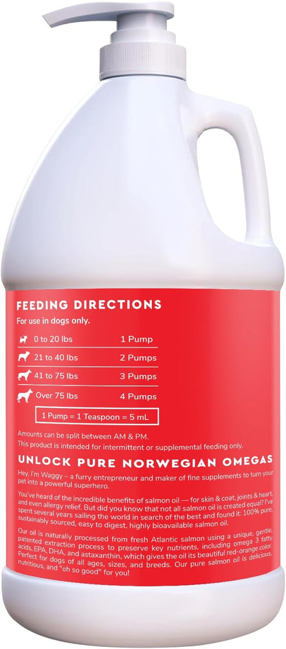 Premium Salmon Oil for Dogs – Pure Norwegian Salmon Oil High in Omega 3 EPA & DHA -Powerful Fish Oil for Dogs Skin & Coat, Hip & Joints, Allergies & Itchy Skin – Omega 3 Fish Oil for Dogs (64 oz)