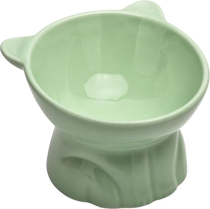 Elevated Cat Food Bowl,9 Oz Ceramic Raised and Tilted Water Bowl,Anti Vomiting and Protect Pets Spines Dishes for Fat Faced Cat, Indoor Cats,Kitten,Small Dog (Green)