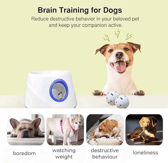 Automatic Dog Ball Launcher, Dog Ball Throw Launcher, 3 Adjustable Distance 20-45FT, with 6 2.3-inch ETPU Balls, for Small/Medium Dogs, Indoor and Outdoor Interactive Toys