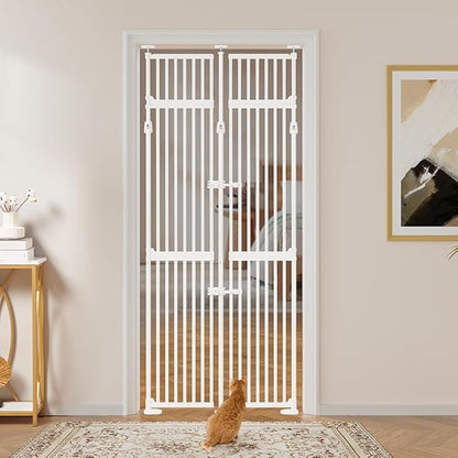 unipaws 86" High Extra Tall Cat Gate, Auto Closing and No Drilling Safety Gate for Doorway Hallway Stairs, Cat Dog Proof, Fit for 35"-38" Wide Opening, Indoor Use, White