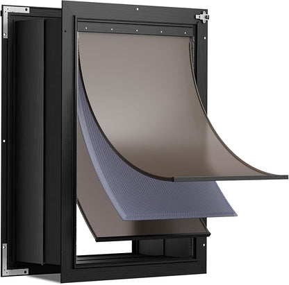 3-Flap XL Dog Door for Wall, All Aluminum Extra Large Doggy Door for Wall, Heavy Duty Pet Door with Lock, Energy Efficient, Telescoping Tunnel for Interior & Exterior Wall, Pet Up to 220LB