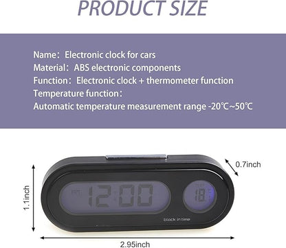 Pack-1 Car Digital Clock, 2.9" x 1.1" x 0.7" LCD Luminous Large Screen Dashboard Vent Angle Adjustable Mini Clock, with Thermometer Function Adhesive Clock, Universal for Cars Home (Black)